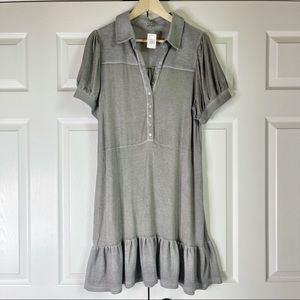 POL Clothing Gray Shirt Dress Short Sleeve Button